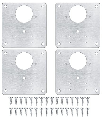 4 Piezas Placas de Reparación de Bisagras de Gabinete, Placas de Bisagras de Puerta de Armario de Cocina con Orificios, Placas de Montaje Planas Ocultas de Acero Inoxidable con Tornillos