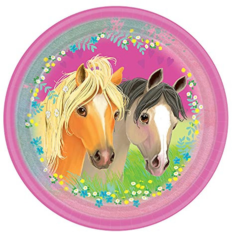 Amscan 9911586 - Party-Teller Pretty Pony, 8 Stück, Größe 22,8 cm, Einweg-Geschirr, Kinder-Geburtstag, Tisch-Dekoration, Geschenk, Motto-Party