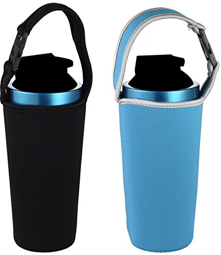 2 Pack Tumbler 30oz Carrier Holder Pouch, Bulckrew Water Bottle Holder Bag with Shoulder Strap, Fit for YETI, Rtic, Atlas, Ozark Trail Cups-Blue&Black