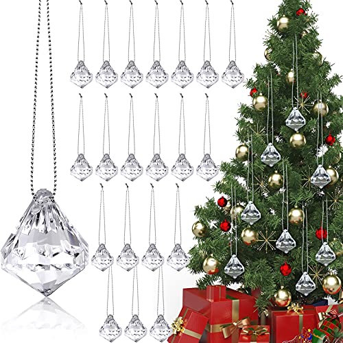 60 Stück Acryl-Kristallkugeln, Weihnachtsbaumschmuck, Acryl-Diamant-Christbaumschmuck, Acryl-Diamant-Anhänger, Perlen, Ornamente mit Silberfaden für Weihnachtsdekorationen (klare Farbe)