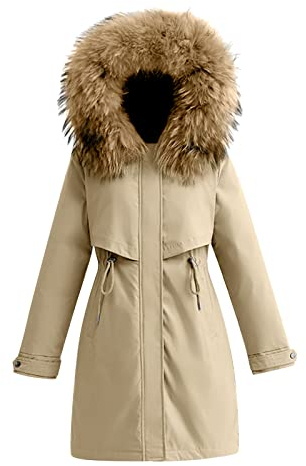 HHMY Parka para mujer de invierno – Chaqueta acolchada con capucha bolsillos con cremallera gruesa y cálida forrada de piel sintética, abrigo de invierno, cortavientos, M – 6XL, caqui, 5X-Large