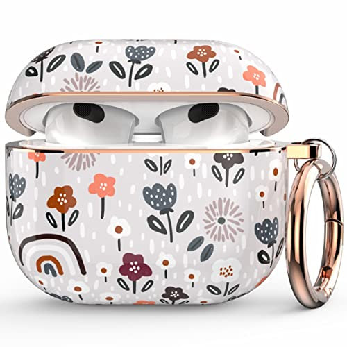 wenew AirPod 3 Case Cover for Apple Airpods 3, Flower Heavy Duty Case for Women Girls Kids Men, AirPods 3rd Generation case with Key Chain, Led Visible, Support Wireless Charging (Gary)