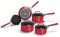 Ninja Foodi ZEROSTICK Vivid Set de 5 pièces, Aluminium, Antiadhésives, Antirayures, 3 Casseroles, 1 Casserole à lait, 1 Poêle à frire, Résistantes, Compatibles lave-vaisselle, Rouge foncé, C23000EU