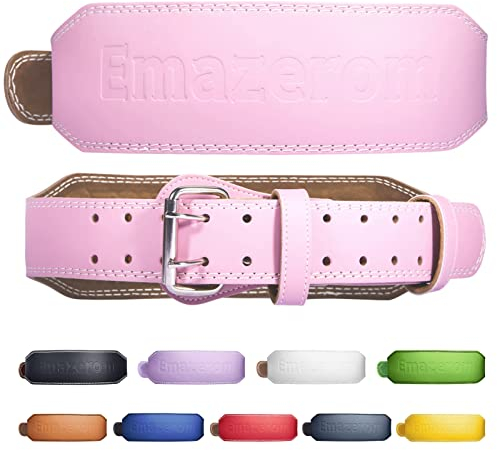Emazerom Gewichthebergürtel aus Leder für Damen und Herren, Gym Gürtel Fitness Equipment Lendenwirbelstütze für Kniebeugen, Kreuzheben, Powerlifting Workout, Krafttraining & Cross-Training Rosa