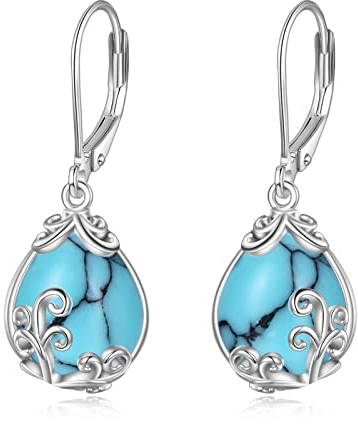 POPLYKE Türkis Filigran Tropfen Ohrringe Sterling Silber Leverback Ohrringe Türkis Schmuck Geschenke für Frauen