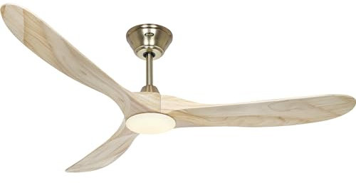 Energiespar Deckenventilator mit LED Beleuchtung und Fernbedienung Eco Genuino-L Messing / Holz Natur 152 cm