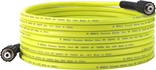 M MINGLE Tubo idropulitrice 25 FT x 1/4 - Tubo di ricambio per lavaggio elettrico con raccordi M22 14 mm - 3600 PSI