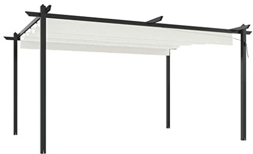 vidaXL Pavillon mit Ausziehbarem Dach Partyzelt Gartenzelt Festzelt Zelt Gartenpavillon Gazebo Gartenlaube Bierzelt Garten 4x3 m Creme