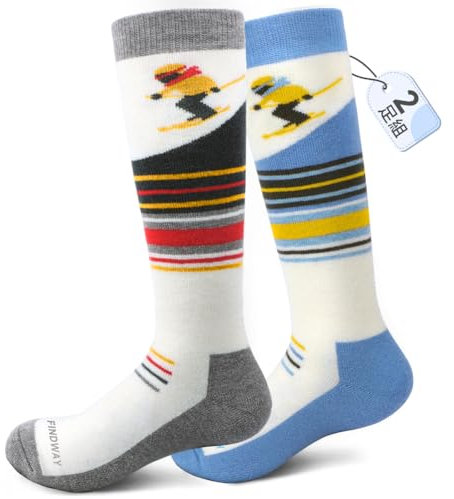 Findway Chaussettes de Ski pour Enfant en Laine Mérinos, Chausettes Thermiques de Ski Enfant Filles et Garçons Souples Respirantes pour Ski Snowboard, 2 paires/3 paires