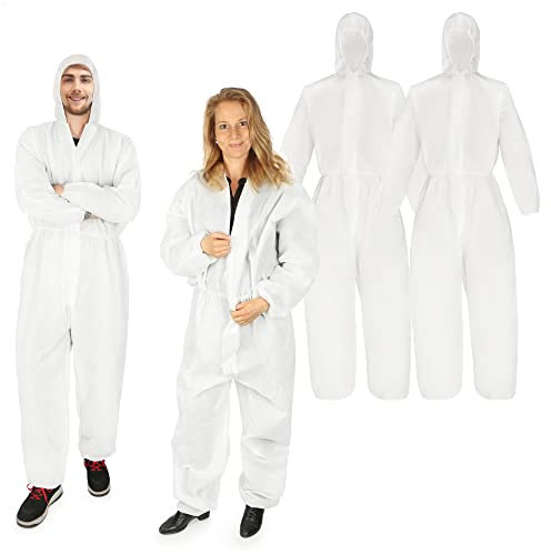 com-four® 4x Schutz-Anzug mit Kapuze und Reißverschluss - einlagiger Maler-Overall One-Size - Körpergröße von 160 bis 200 cm - Schutzkleidung zum Malern und Renovieren (4 Stück - weiß)
