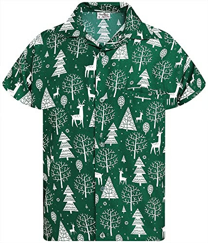 King Kameha Funky-Hawaii-Hemd, Weihnachten, Herren, Kurzarm, Christmas-Reindeer-Allover, Grün, 6XL