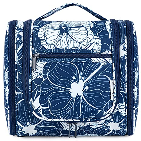 Groß Kulturbeutel Damen & Herren - Gross Kulturtasche Zum Aufhängen, Kinder Kosmetiktasche - Waschtasche für Frauen & Mädchen (Blauer Lotos(Groß))