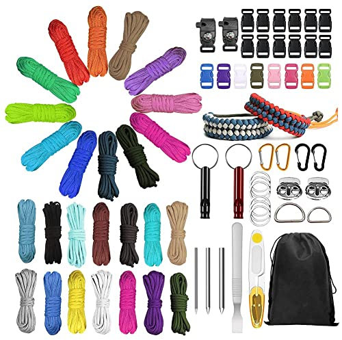 Kit de paracorde, paracorde 550 - Corde en Nylon - Bracelet paracorde - Corde Multifonction - Comprend Une Boucle de Corde et des Aiguilles à Coudre - Convient pour la Fabrication de lanières