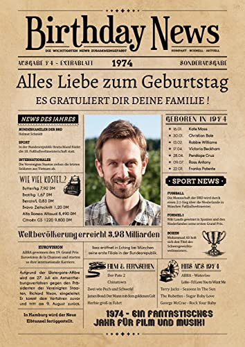 PRINTALA Geburtstagszeitung - personalisiert mit Deinem Text & Foto | Jahrgang nach Wahl | Posterdruck (1974)