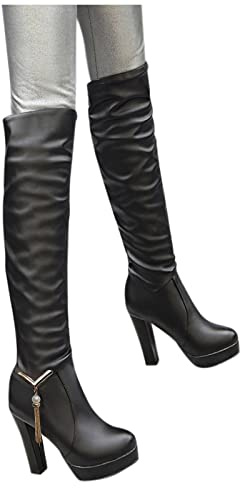 Kobilee Stivali Cowboy Donna Sopra il Ginocchio Pelle Vintage Stivali Alti con Tacco Morbidi Larghi Anfibi Elasticizzati Caldo Curvy Western Boots Stivaletti Invernali Sexy Camoscio