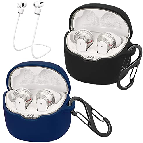 easyBee Custodia compatibile con JBL Tune Flex TWS, con 2 moschettoni, 2 cinghie anti-perdita, custodia in silicone liquido, ultra sottile, antiurto, custodia per cuffie Bluetooth, colore: nero e blu