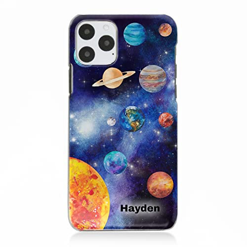 Personalised Initials Phone Case For Apple iPhones, 16, 15, 14,13, 12, 11, Pro Max, Mini, XR, SE Black Name, Space Sun Galaxy Planets Hard Phone Cover, Universe Phone Case For Men
