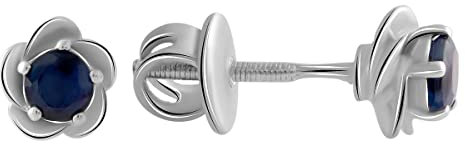 Ohrstecker aus 925er Sterlingsilber, rund, blauer natürlicher Saphir; Gewicht des Steins: 0,5 Karat, Gewicht 1,78 g, rhodiniert, Sterling Silber, Saphir