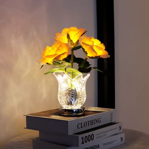 GUANSHAN Kreatives Champagner-Rosen-Nachtlicht, Blumen-Tischlampe, Nachtbeleuchtung, romantisches dekoratives Stimmungslicht, wiederaufladbar für Schlafzimmer, Nachttisch, Geschenk