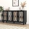 Sweiko Kommode mit 4 Türen, Türkommoden mit Kristallgriffen, Sideboard mit Verstellbare Ablage, Schubladenkommode Holz Mehrzweckschrank für Flur Schlafzimmer Wohnzimmer Badezimmer Schwarz