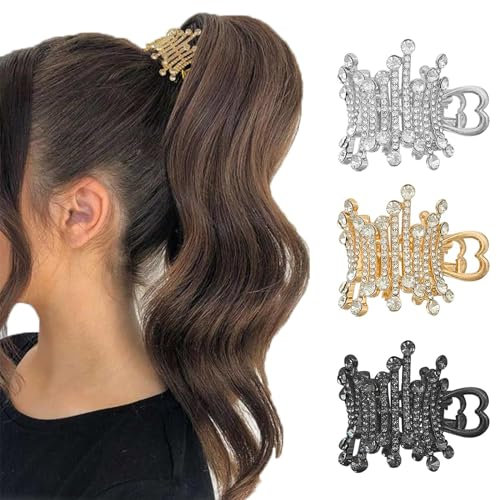 Irikdescia® 3 Stück Hohe Pferdeschwanz-Clips, Fischschwanz Strass-Haarspangen, für verbesserte Frisur, modische Haar-Accessoires, hohe Pferdeschwänze(Gold, Silber, Schwarz)