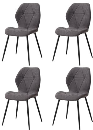GrandCA HOME Lot de 4 Chaises de Salle à Manger, Chaises de Cuisine Nordiques, Chaises Rembourrées avec Pieds en Métal, Coussins en Tissu Losange, Gris foncé-R