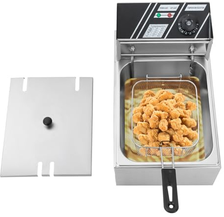 Friggitrice elettrica da 6 l, 2500 W, con coperchio in acciaio inox, per uso domestico e commerciale
