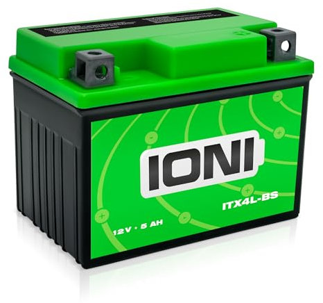 Batteria AGM IONI ITX4L-BS/SLA4L-BS 12V 5Ah compatibile con YB4L-B/YTX4L-BS batteria per scooter sigillata/esente da manutenzione adatta al 99% di tutti gli scooter