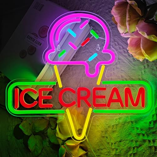 Eiscreme-Neonschild, beleuchtete Acryl-LED-Lampe mit USB-betriebenem Eiscreme-Buchstaben-Neonlicht für Geschäft, Café, Getränke, Geschäft, Büro, Schlafzimmer, Restaurant, Dekoration, Helligkeit