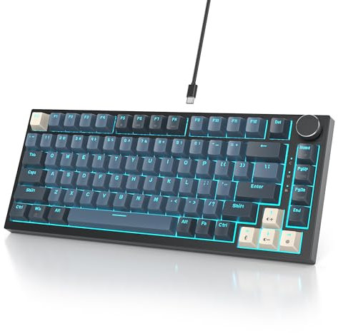 Owpkeenthy 75% Mechanical Gaming Keyboard with Red Switch, Gasket Mounted RGB Backlit Volume Roller Keyboards, 82 Keys Compact TKL Wired Custom Hot-Swappable Computer Keyboard (82 Apollo)