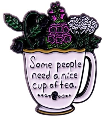 haohaoyu Some People Need A Nice Cup Of Tea Brooch Cartoon Flowers Teacup Enamel Pins for Backpack Bag Clothing Accessories Badges Jewelry Gift, White