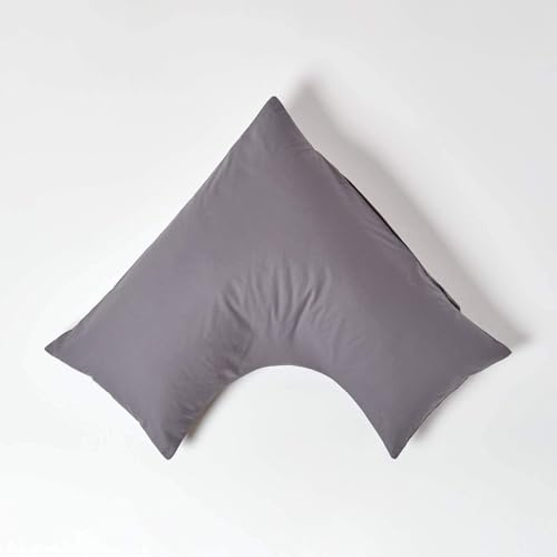 HOMESCAPES Dark Grey Pure Egyptian Cotton V-Shape Pillowcase 200 TC 400 Thread Count Percale Equivalent Pillow Case For Nursing Pregnancy and Elderly Pack of 4