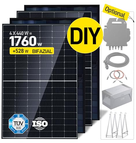 ALLDREI® Solarpanel 440wx4 Bifazial Glas, Solarmodul 1760w für Balkonkraftwerk, PV Panel für Photovoltaik Komplettanlage (4 Stk), 0% MwSt.