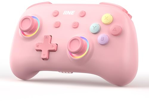 IINE Wireless Controller for Switch/PC/Android/IOS, Cute Gamepad with RGB Lights, Mini Pro Controller with Turbo/Macro/NFC Amiibo/Motion Sensor/Wake-Up/Rumble (Pink)