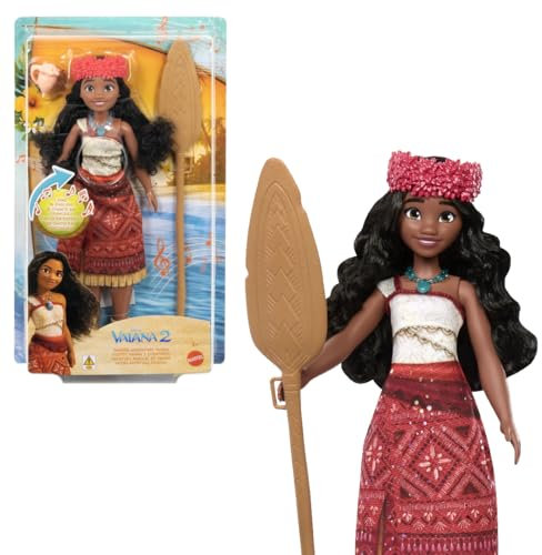 Mattel Disney “Vaiana 2” Aventura musical de Vaiana Muñeca con atuendo característico y accesorios, canta “We're Back” en cuatro idiomas: Inglés, Francés, Portugués, Español, JBT62