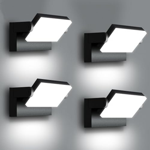 ledmo 4 Pack 60W LED Wandleuchte Aussen/Innen 5000 Lumen Modern Wandlampe Außen KaltWeiß 6000K Außenwandleuchte mit 360° Schwenkbar LED Panel Außenlampe Wasserdicht IP65 für Terrasse Eingang Garten