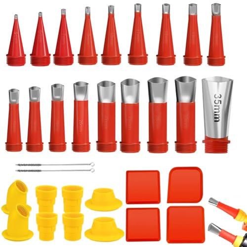 32 Stück Universal Integrierte Gummidüse Werkzeug Kit, Edelstahl Dichtungsdüse Silikon Silikonspritze Aufsätze, Einteiliger Edelstahldüsen Silikon spitzen Kartuschenspitzen für Verstemmen