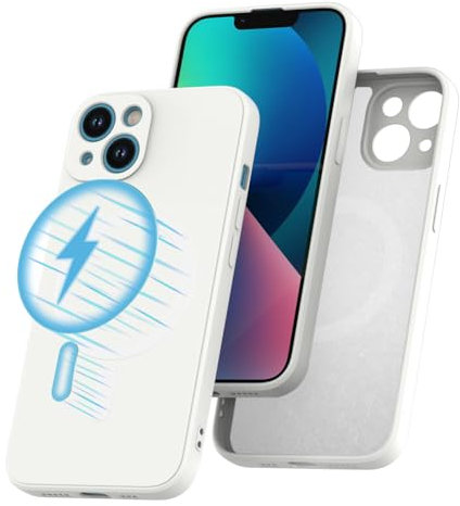 Garegce Magnetic Case for iPhone 13 Compatible with MagSafe, Shockproof Liquid Silicone Cover, Camera Protection, Ultra Thin Scratch Resistant Soft Case for iPhone 13 – 6.1 Inches, White