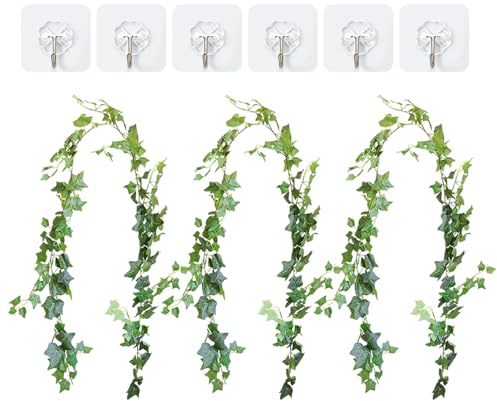 3 Lierres Artificiels, 6 Crochets, Plantes Suspendues, Rotin Décoratif Extérieur, Rotin Décoratif De Balcon