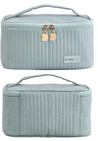 Rapidbok Borsa da Toilette Impermeabile, Borsa Cosmetica da Viaggio, Beauty Case da Viaggio Donna, Borsa da Trucco con Scomparti e manico, Borsa per Cosmetici in Pelle PU per Donna, Ragazze (Blu)