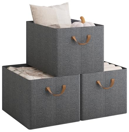WOLTU Aufbewahrungsbox 3 Stück, aus Polyesterstoff, für Schlafzimmer, Arbeitszimmer, Wohnzimmer, Organizer Box mit Griffen, für Kleidung Spielzeug, faltbar, Grau, 47x30x35 cm