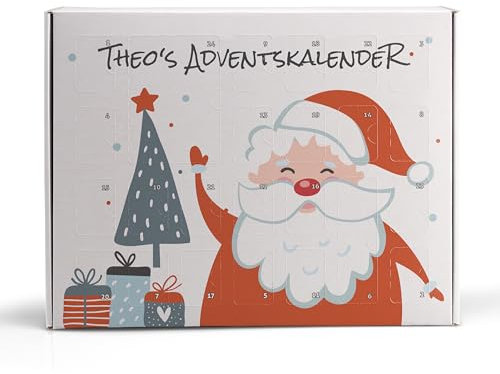 Adventskalender selbst gestalten – Adventskalender mit eigenem Text: 28 x 35,5 cm x 10 cm – Adventskalender 2024 Familie, Freunde, Kollegen – Adventskalender zum Befüllen – Motiv: Weihnachtsmann
