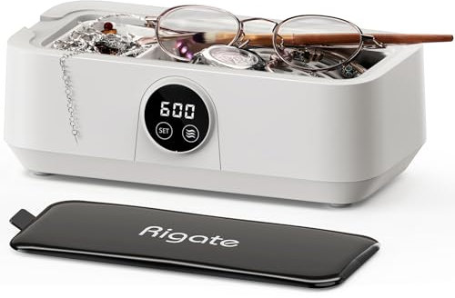 RIGATE Ultraschallreiniger, 46 kHz, Tiefenreinigung bei 360 °, 600 Sekunden kontinuierliche Reinigung, energiesparend, ideal für Schmuck, Brillen, Uhren und den Heimgebrauch