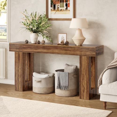 LITTLE TREE 160 cm Lange Konsolentische für den Eingangsbereich, großer Sofatisch hinter der Couch, Holzeingang, Foyer, Flurtisch, industrielle Konsole, Sofatische für Wohnzimmer, rustikales Braun