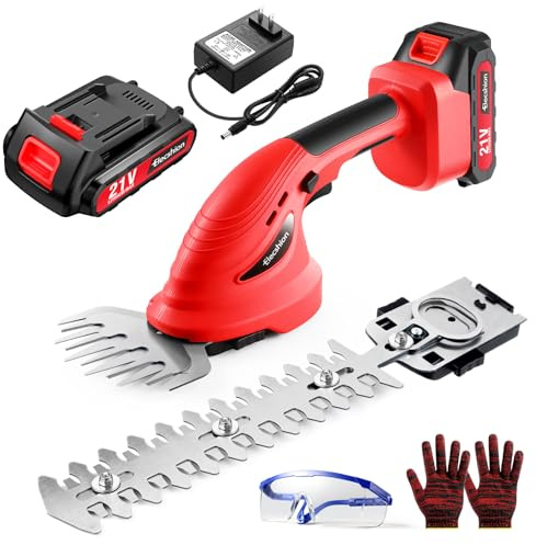 Hedge Trimmer Cordless - 1 Pack 21V Battery with Charger Powered Electric Mini Trimmers, 2 in 1 Handheld Hedge Shears + Grass Cutter Pruning Shrub Cutting Tool for Bush,Tree,Garden,Lawn,Yard