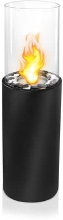 FIVMEN Ethanol Kamin Freistehender Standkamin mit Deko Steine und Löschhilfe Gartenkamin Feuersäule Terrassenfeuer Indoor & Outdoor 23x80 cm für Balkon Garten Deko