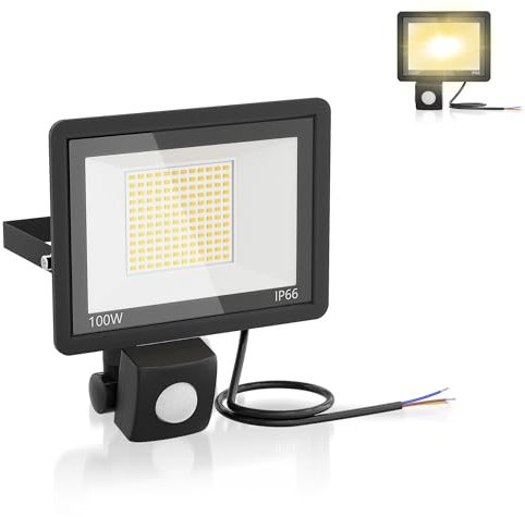 AufuN LED Strahler mit Bewegungsmelder, 100W 3500LM Außenstrahler 3200K Warmweiß Superhell Scheinwerfer Fluter IP66 Wasserdichter, Aussenlampe für Garten, Innenhöfe, Garage
