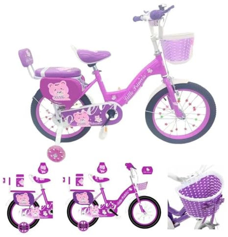 Girls Bike Purple, 12/14/16/18/20 Inch, Purple Children's Bicycle, Kids Bicycle, Child Road Bike, Adjustable Bike 2-12 Years Old, Training Wheel, Stabilisers, Basket, Tool Kit New (20 Inch)
