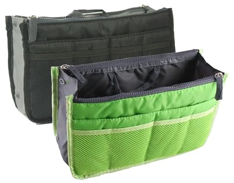 NOVAGO Lot de 2 Organiseurs Pochette Sac de Rangement intérieur pour Sac à Main ou Sac de Voyage (Divers Coloris Disponibles) (Vert+Noir, 2 Sacs)