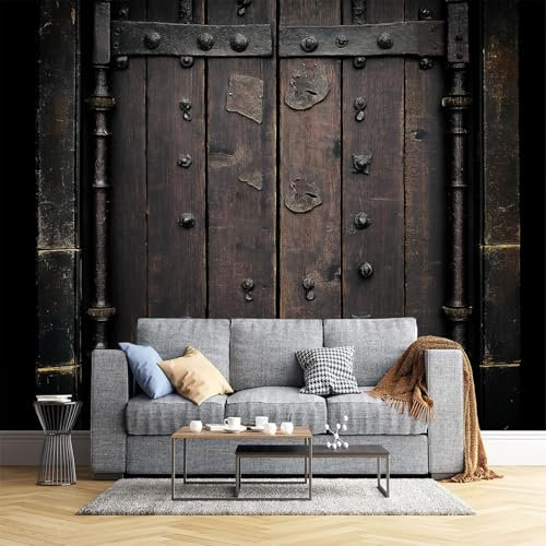 JEDTAKCT Papier Peint Panoramique 3D Porte En Bois Vintage 350X256Cm Art Médiéval Nature Tapisserie Papier Peint Pour Chambre Salon Chambre Décoration Murale Papier Peint Mural